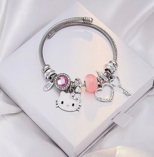 Bransoletka Hello Kitty – stop cynkowy, cyrkoniowa mozaika i urocze zawieszki